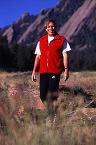 Photo of Gerry Roach below Boulder's Flatirons