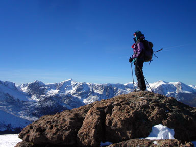 Jennifer Roach gazing west from the summit of Pine Ridge on Valentine's Day