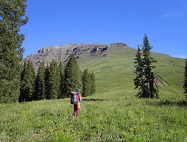 Jennifer approaching Teocalli's southeast slopes on 8/9/03