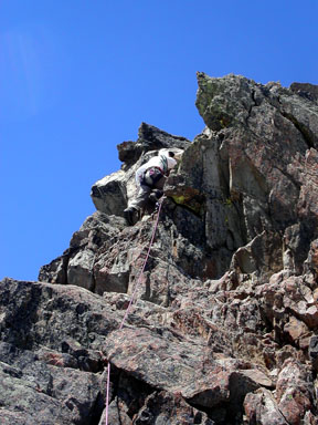 Charlie leading the Class 4 crux