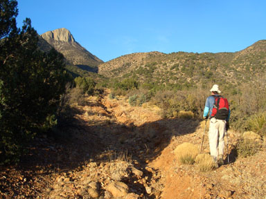 Gerry approaching the peak on the old, eroded road