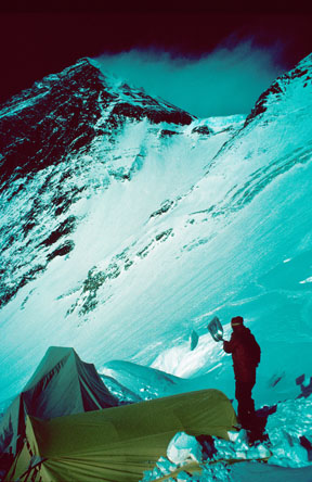 Gerry at Camp III, midway up the Lhotse face at 24,000 feet