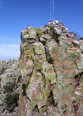 The summit of Emory Peak on a busy spring day