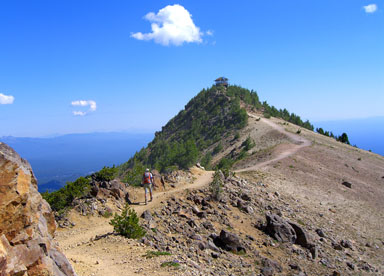 Striding along Mount Scott's summit ridge on a perfect August day